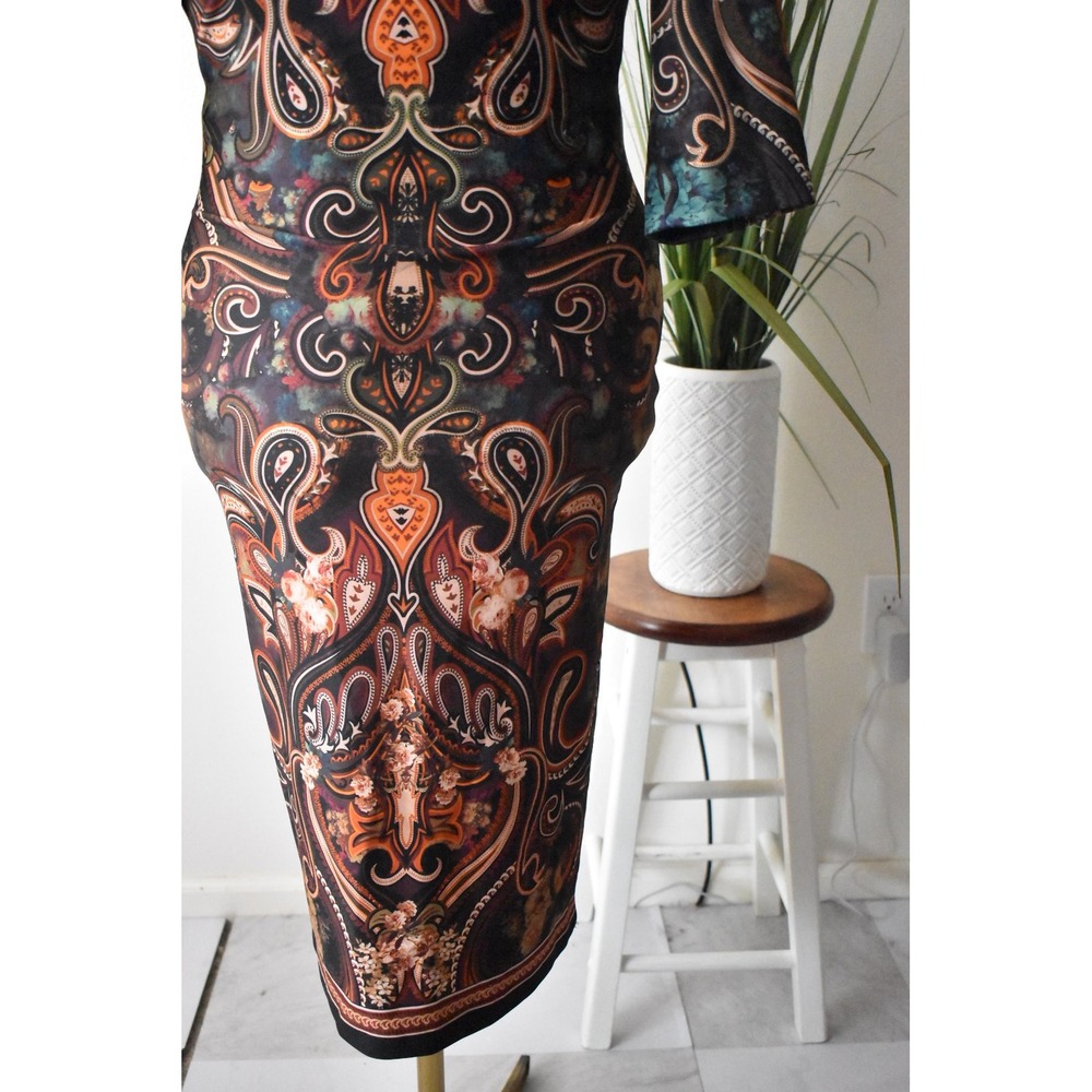 ECI New York Sheath Dress Womens 8 Black Paisley Floral 3/4 Sleeve Knee Length - Picture 3 of 10